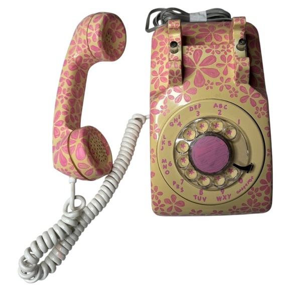 Vintage ITT Floral Rotary Phone Pink Cream Corded 500 - Picture 10 of 16